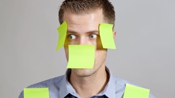 businessman with post its