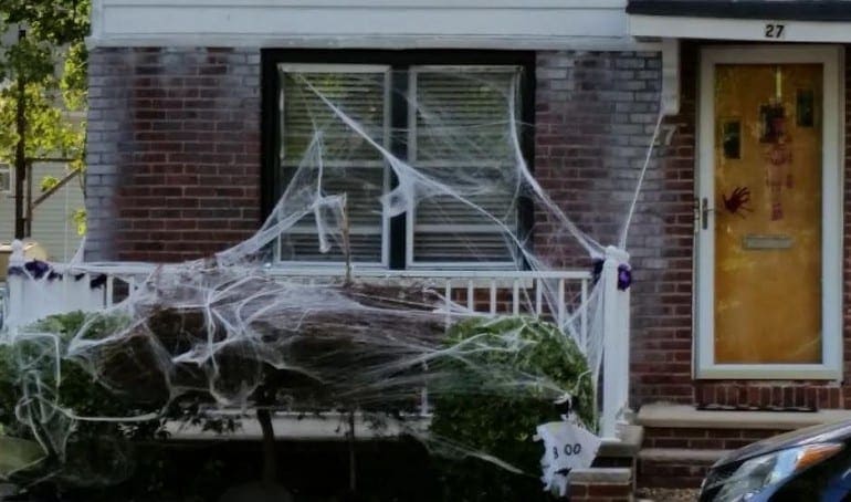 halloween house with webs and blood