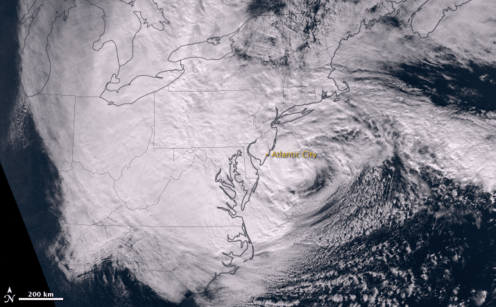 A satellite image of Hurricane Sandy off the East Coast