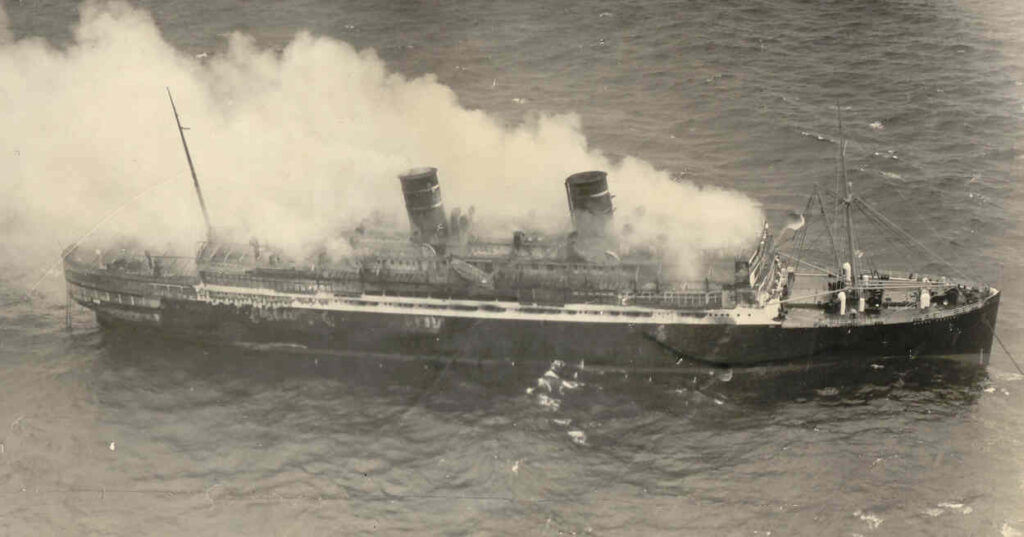 Steamship Morro Castle on fire off coast of New Jersey in 1934
