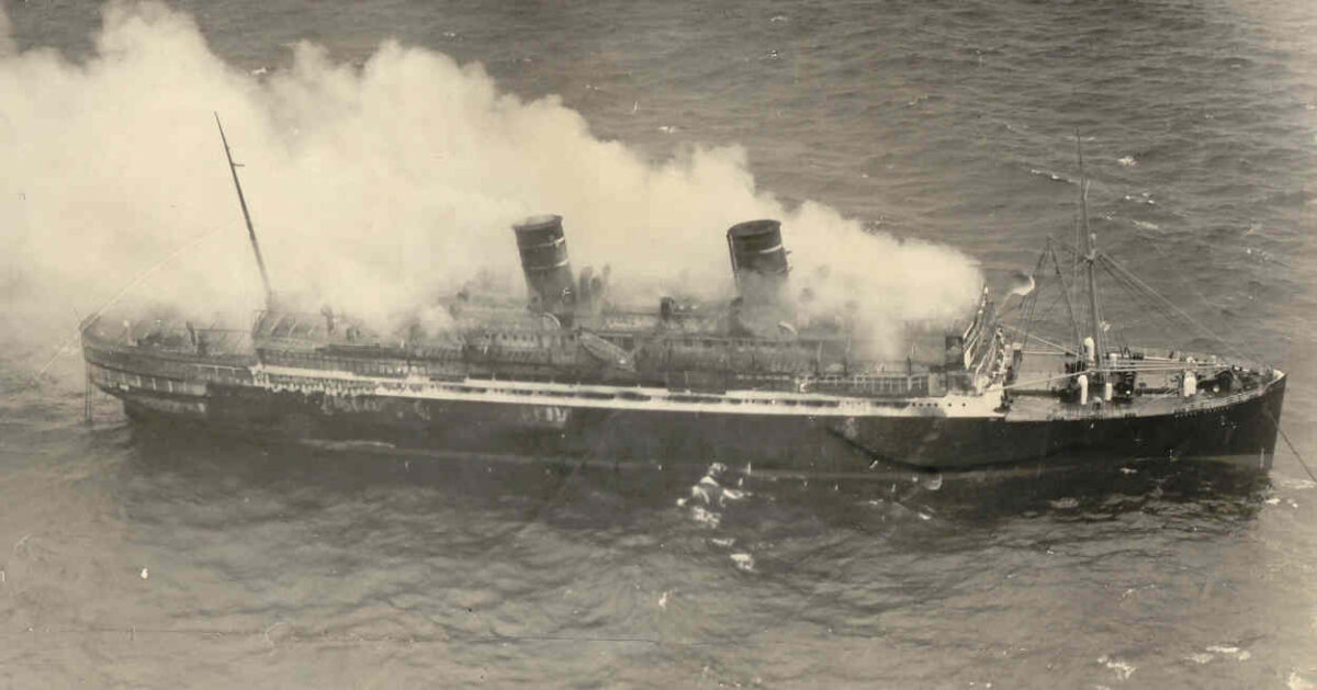 Steamship Morro Castle on fire off coast of New Jersey in 1934