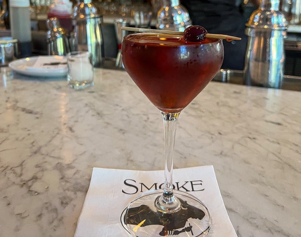 A stirred Manhattan up at Sofia Steakhouse in Englewood