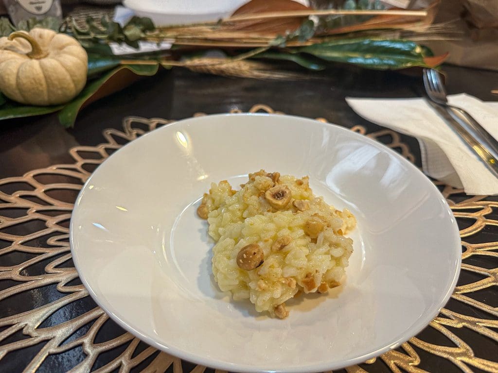 A bowl of citrus and hazelnut risotto 