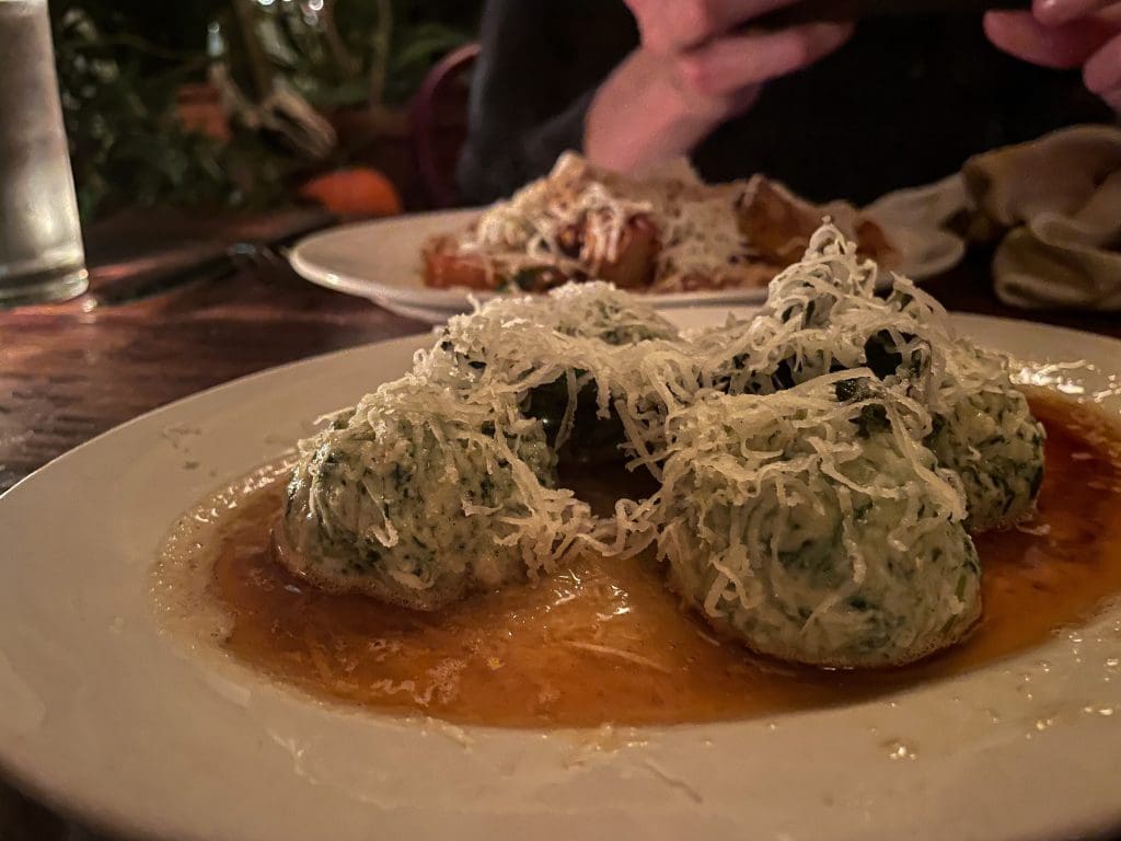 Ricotta and spinach dumplings in brown butter at Zeppoli 