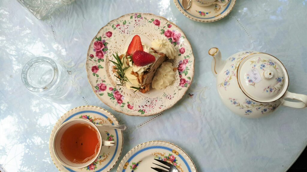 An afternoon tea spread with cake, similar to what you might find at new jersey's best tea houses