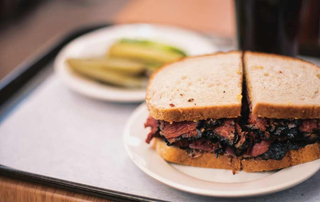 A pastrami sandwich on rye bread at a Jewish delicatessen in New Jersey