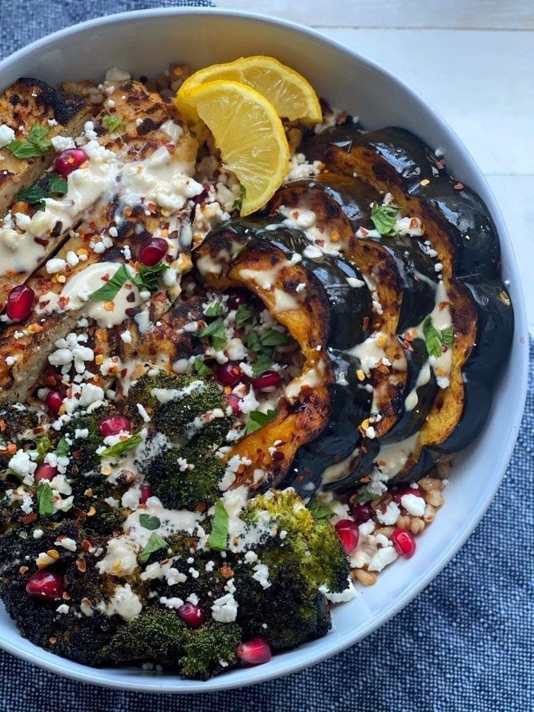 Farro Bowls with Roasted Charred Vegetables