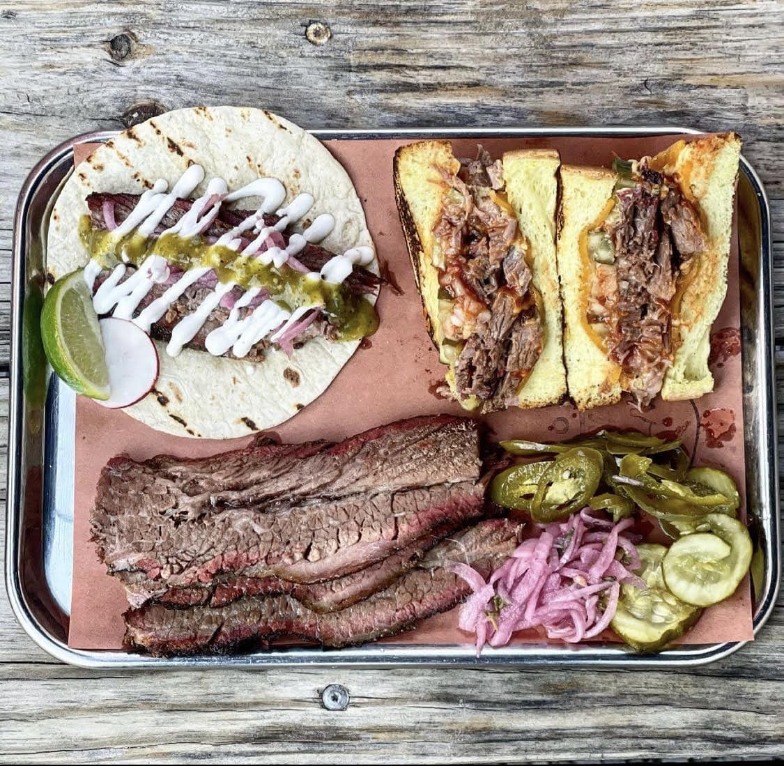 Smoked brisket, brisket tacos and sandwich from Hamilton Pork in Jersey City