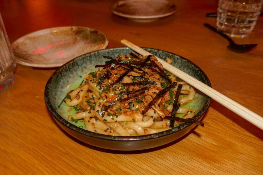 garlic udon noodles at Kinjo in Newark