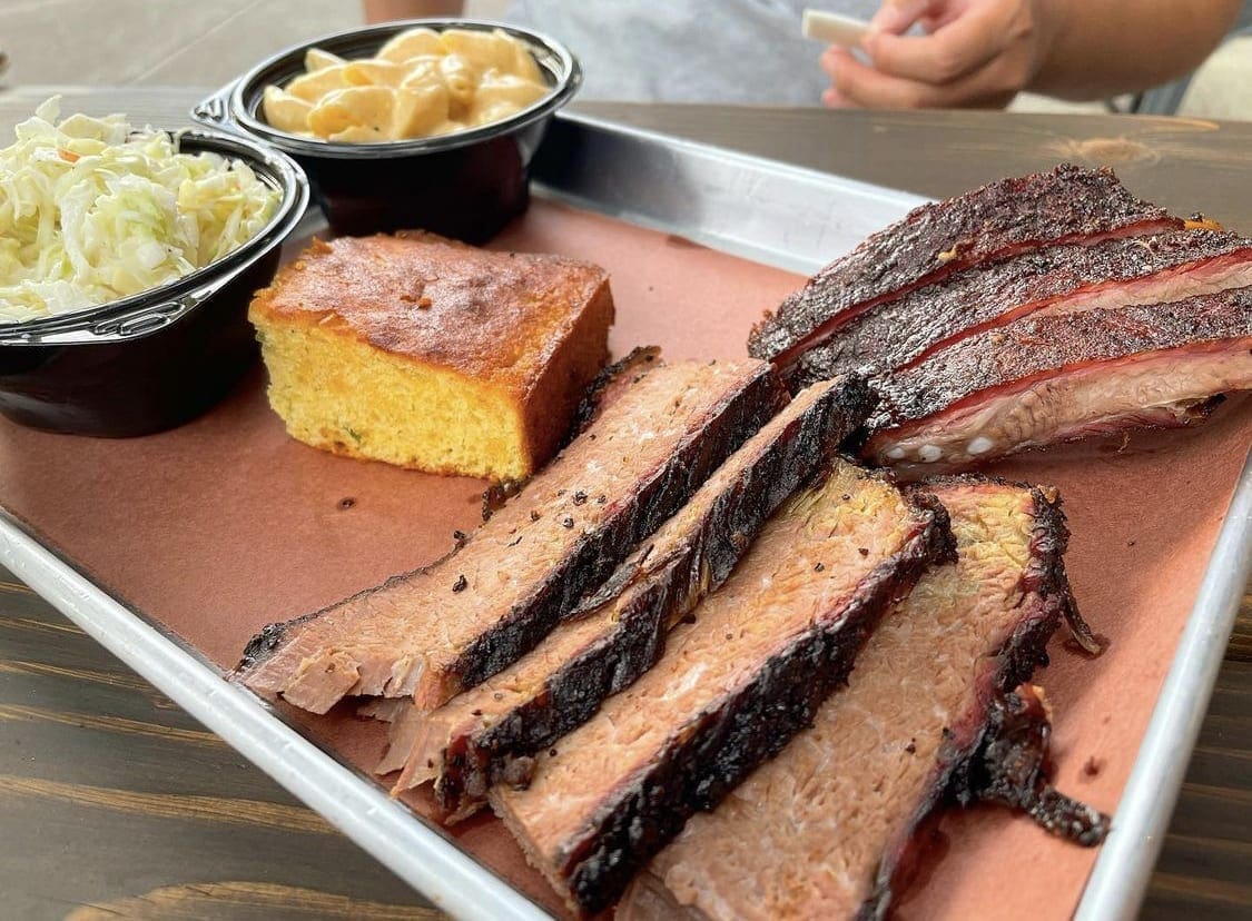 Barbecue platter with ribs and sides from Reilly’s Rib Cage in Hillsdale, NJ 