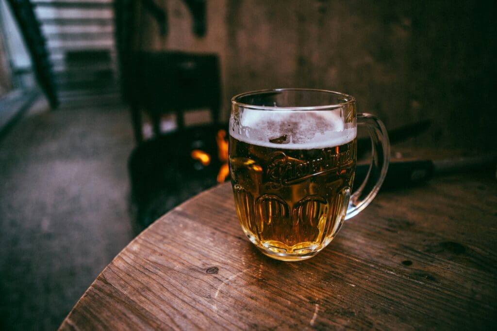 glass of beer on table