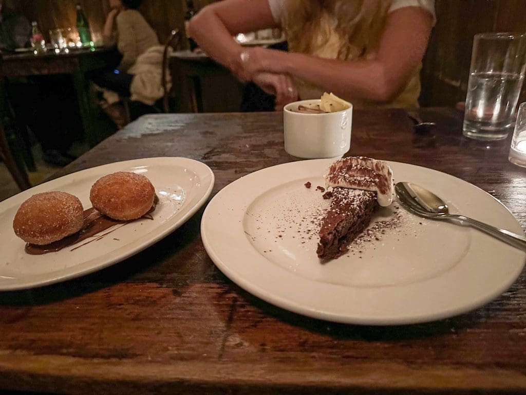 Zeppolis and chocloate torta 