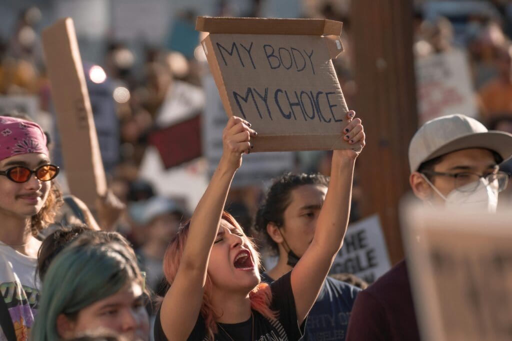 a woman protesting