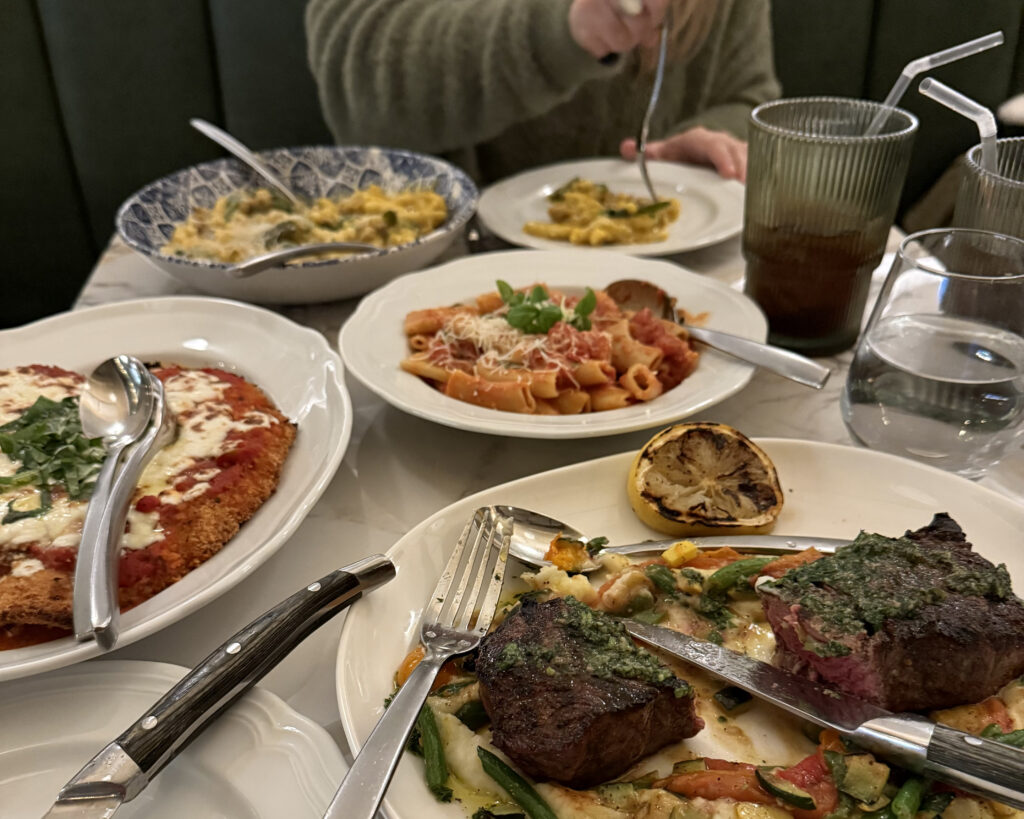 Steak, chicken parm, and pasta at Osteria LK