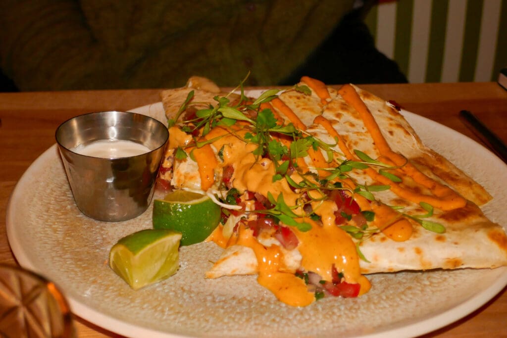 A loaded chicken quesadilla