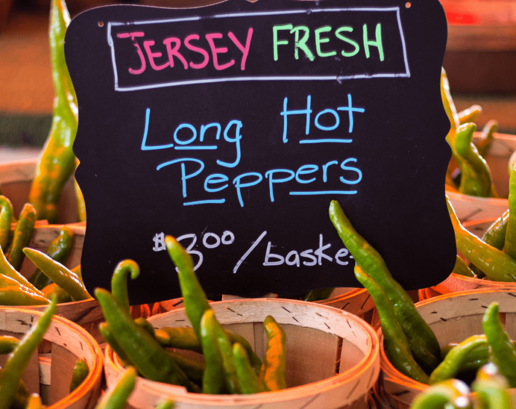 Jersey Fresh long hot peppers at a New Jersey farmers market