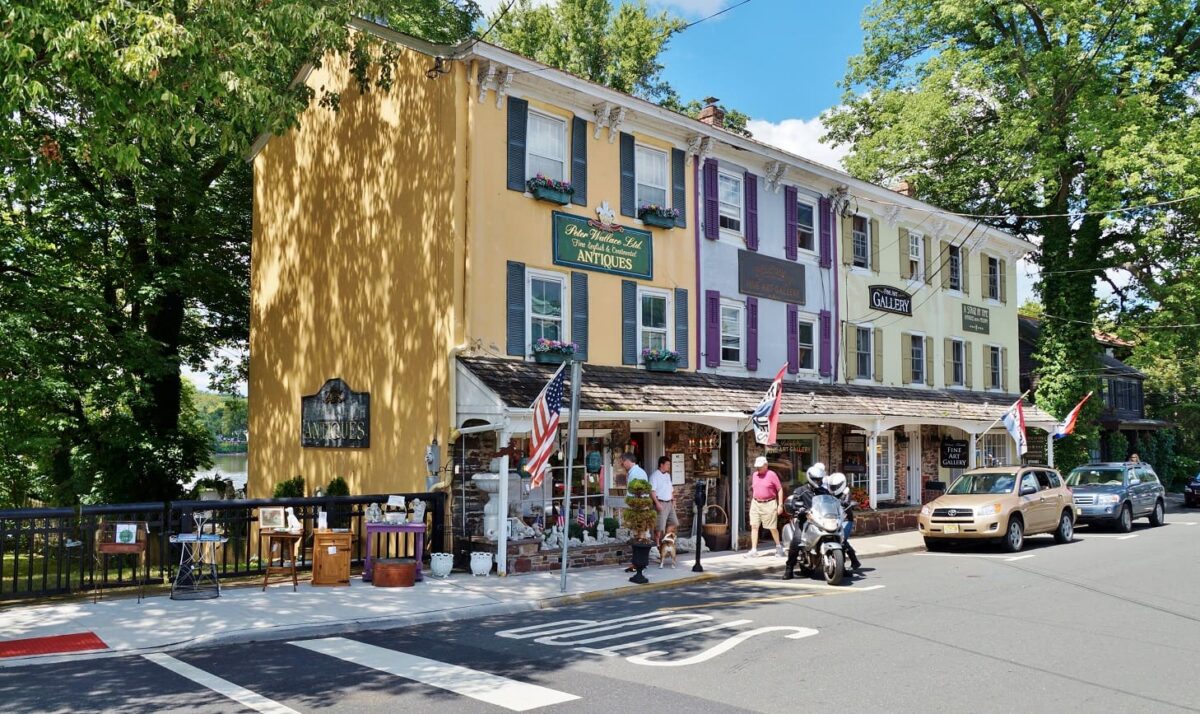 Colorful Lambertville storefronts in downtown Lambertville, NJ