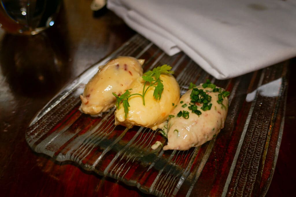 The famous butter tasting, currently headlined by maple-bacon, cheddar-jalapeno and bone marrow-scallion