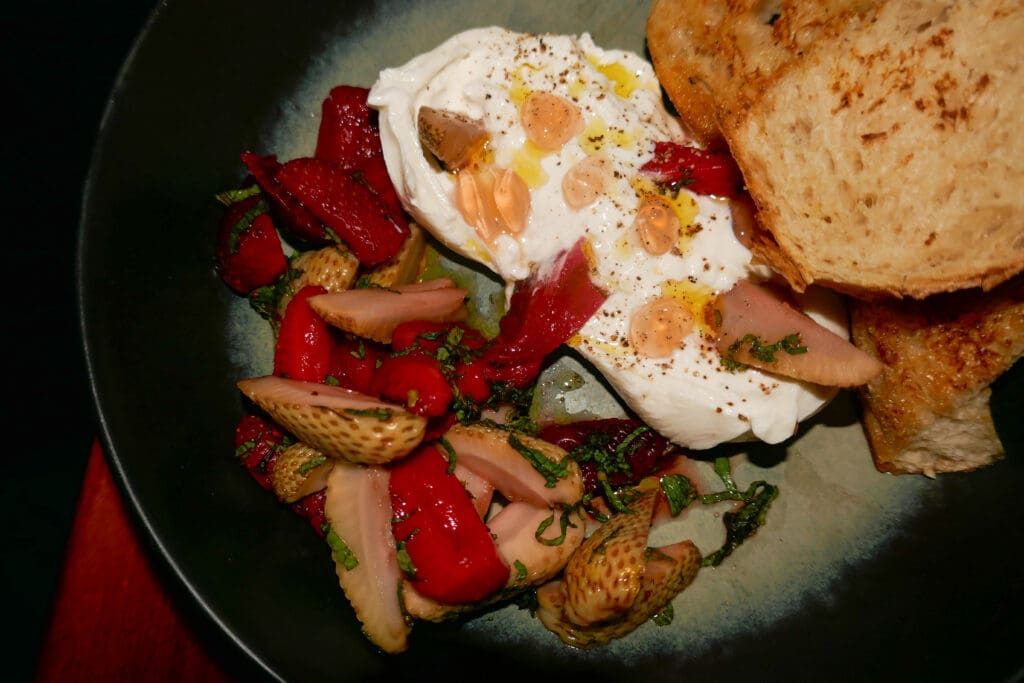 Jersey Artisan Co burrata with sourdough and strawberries