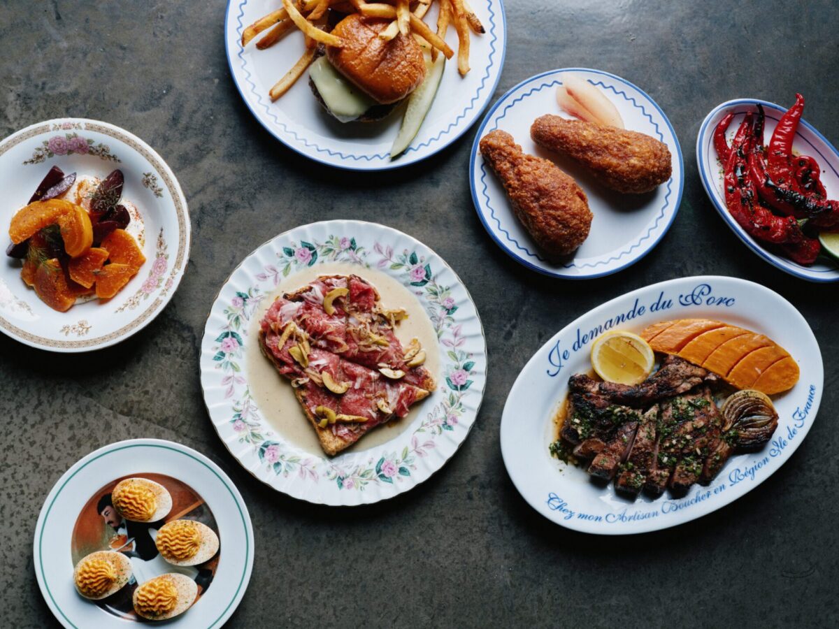 overhead shot of food at the Sergeantsville Inn, one of New Jersey's oldest restaurants