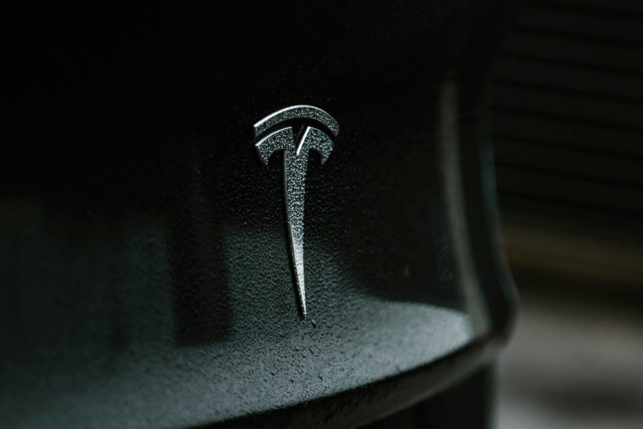Tesla logo on the back of a car