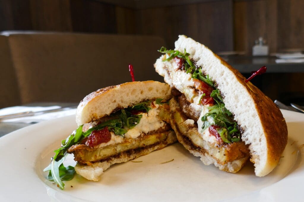 Fried eggplant stuffed into fresh focaccia