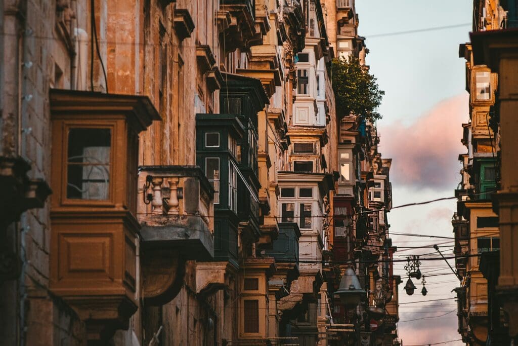 Beautiful buildings line the streets in Valetta, Malta