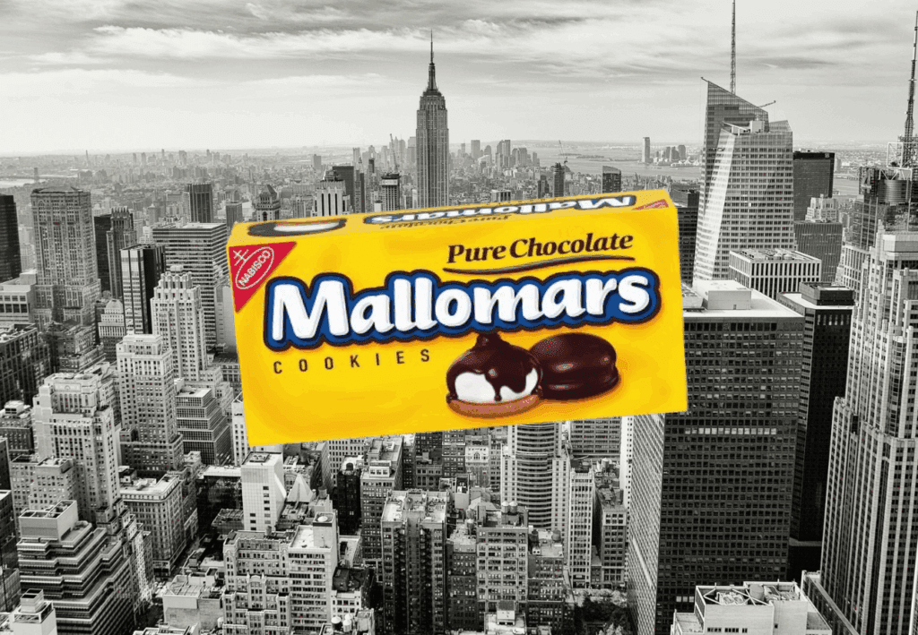 why are mallomars seasonal? picture of yellow mallomars box with NYC in background