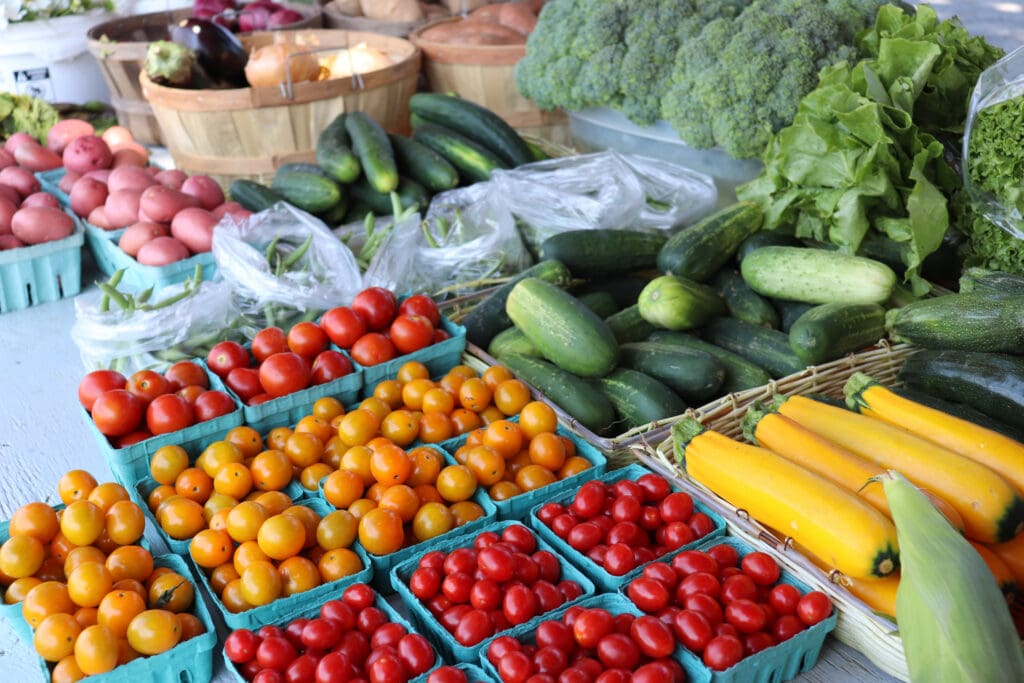fresh fruit and vegetables displayed at farm stand - DePiero’s Farm Stand in Montvale, New Jersey before closing