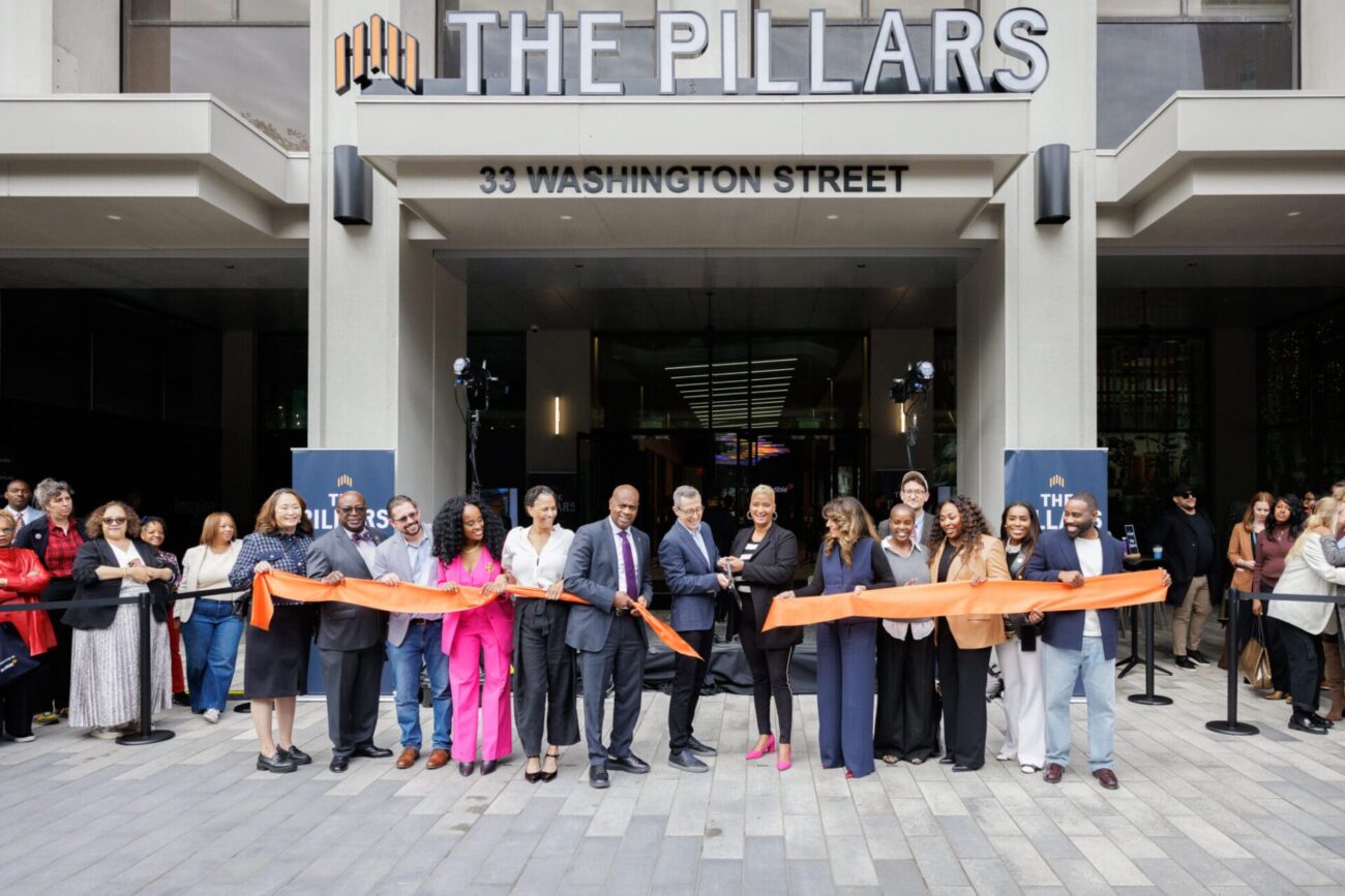Mayor Ras Baraka and Audible CEO Bob Carrigan cut the ribbon for The Pillars