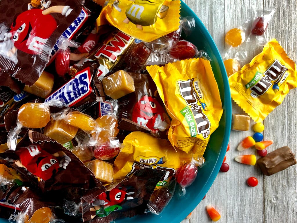 Bag of M&Ms, New Jersey’s most popular Halloween candy, and other candies