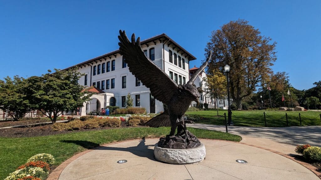 Montclair State University statue on campus