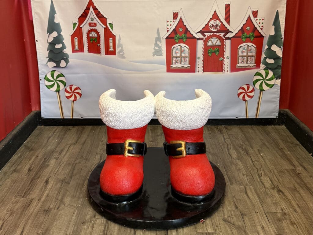 a pair of giant Santa boots