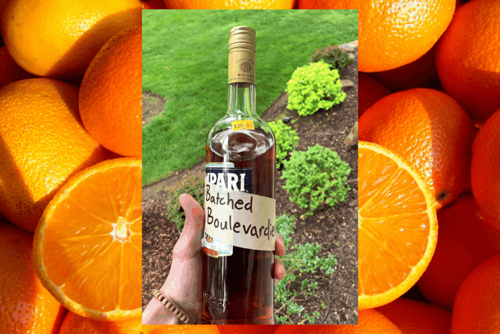 a batched Boulevardier cocktail