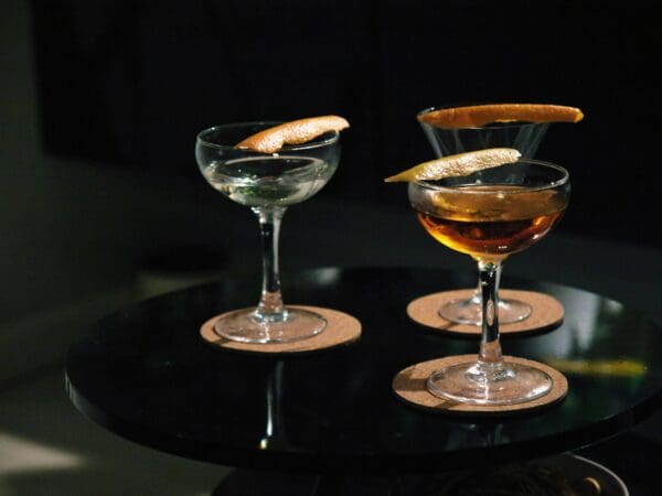 three martinis from a batched cocktail recipe