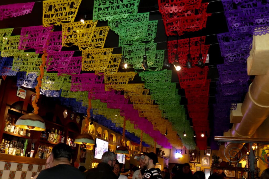 San Patricios flags hanging over the bar