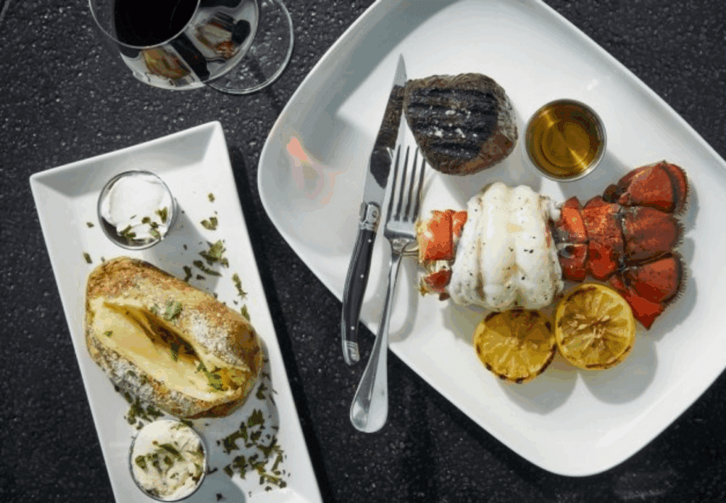 Surf & turf, baked potato at Ocean Steak in Atlantic City