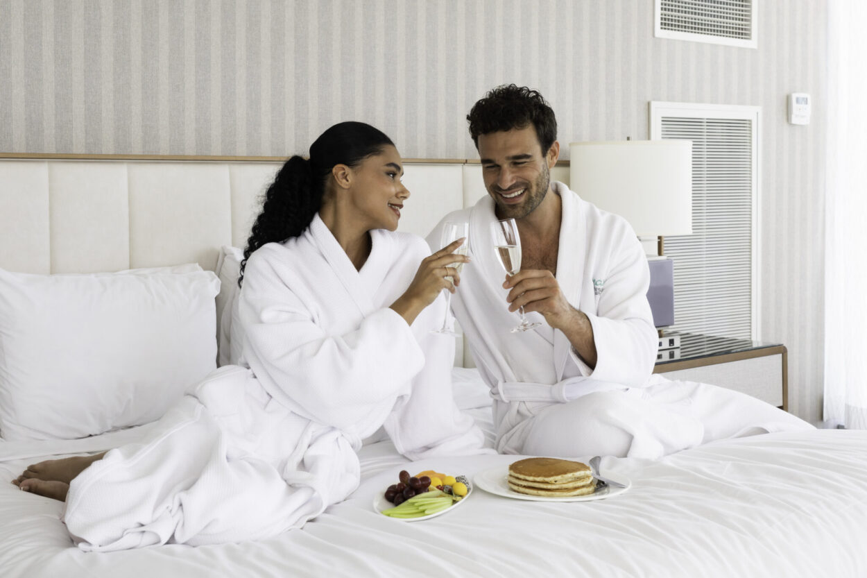 Ocean Casino Resort on the Atlantic City Boardwalk decorated for Valentine’s Day