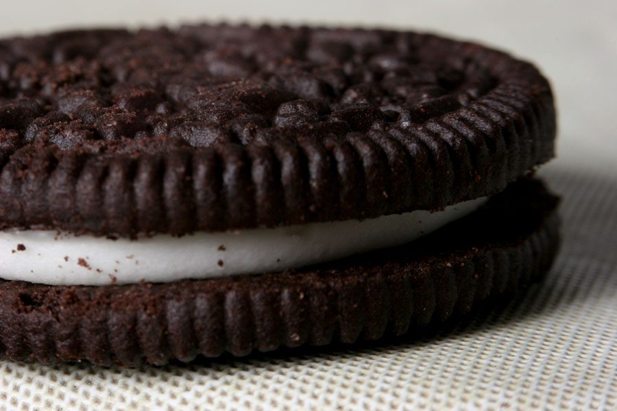 close up of an oreo cookie