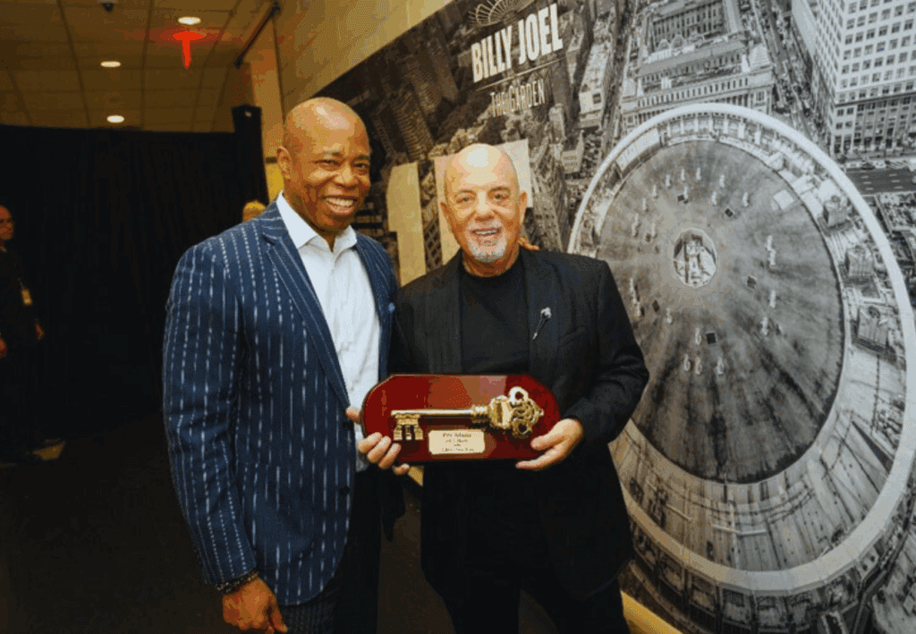Billy Joel receiving the keys to NYC from former Mayor Eric Adams