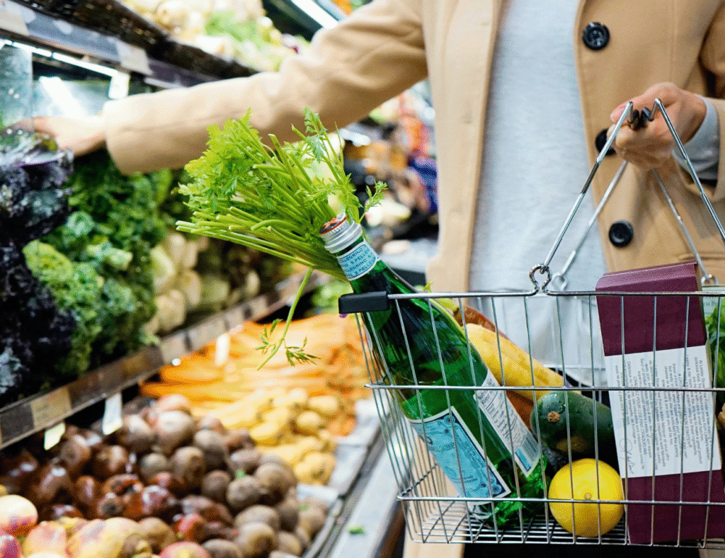 Shoppers picking up groceries at Walmart amid easing food prices