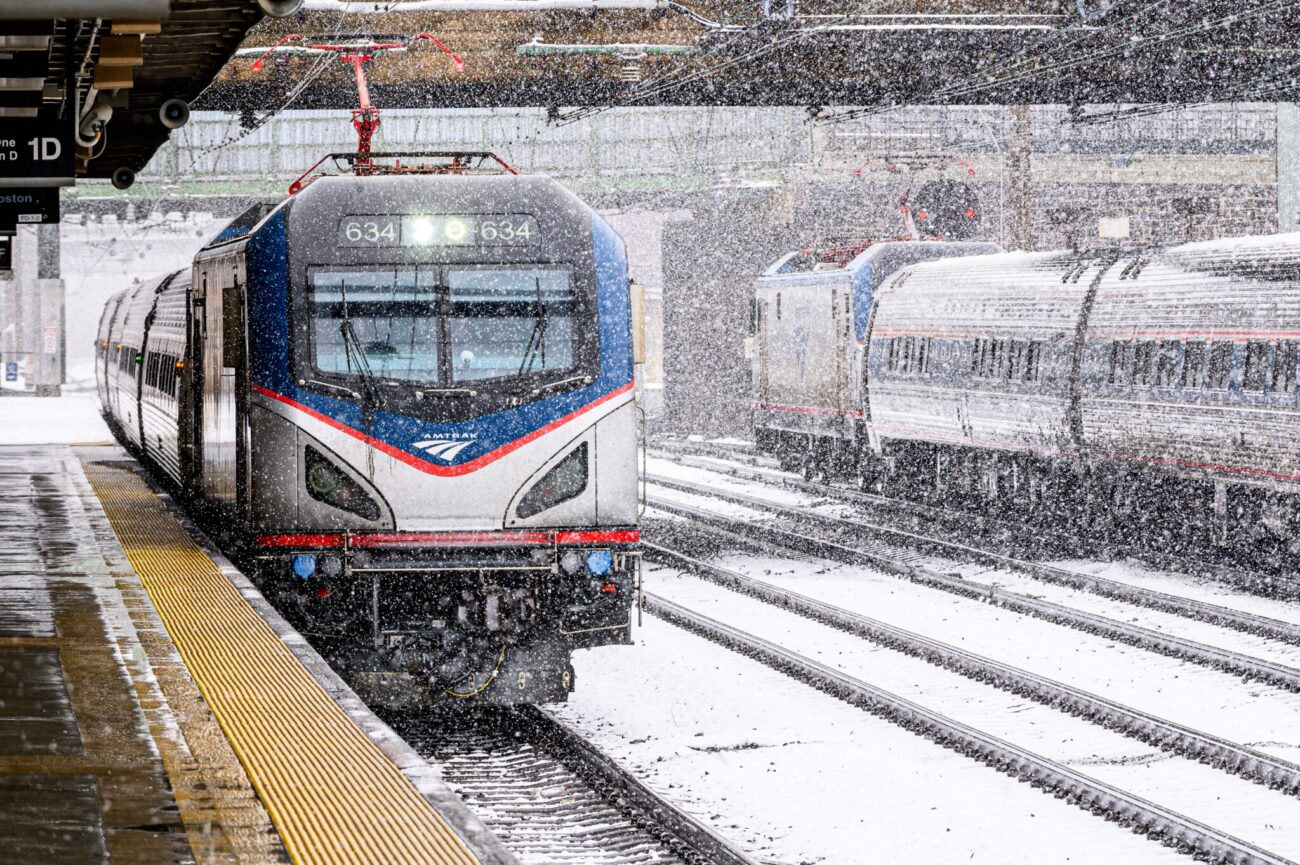 Amtrak train in winter