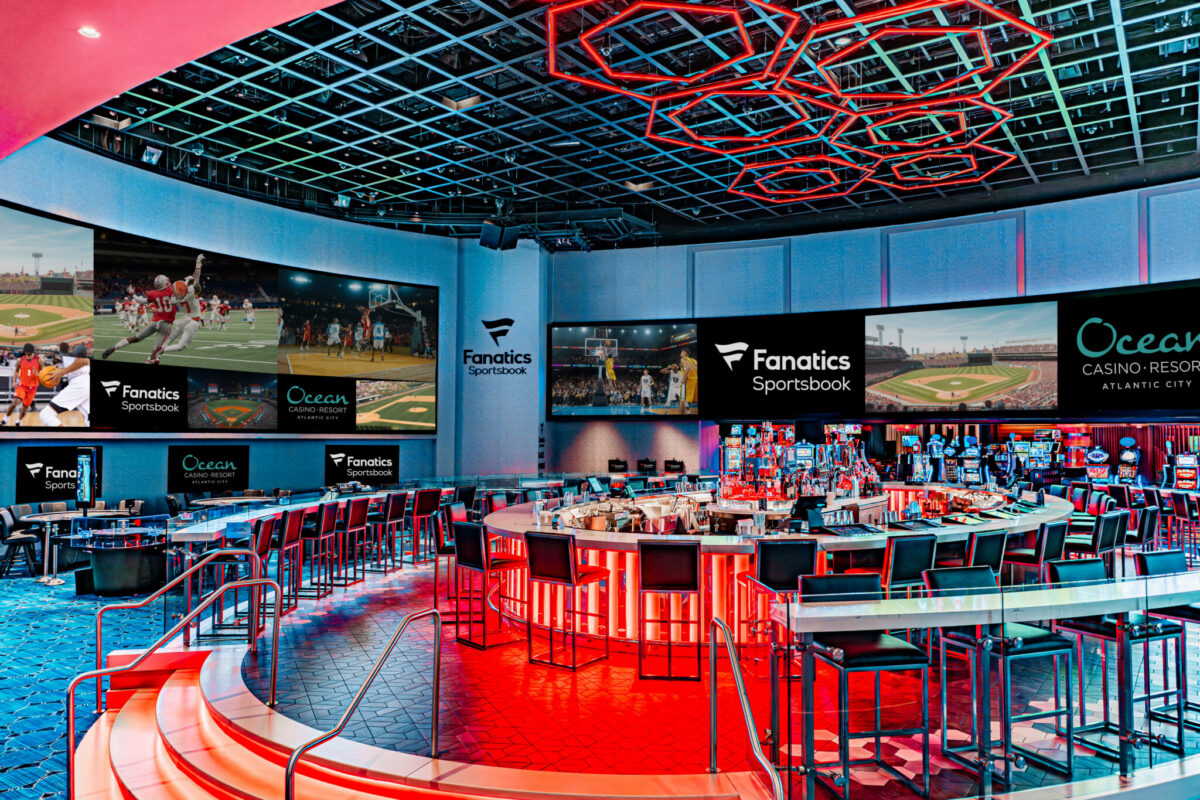 Interior of The Gallery Bar at Ocean Casino Resort for March Madness viewing in New Jersey
