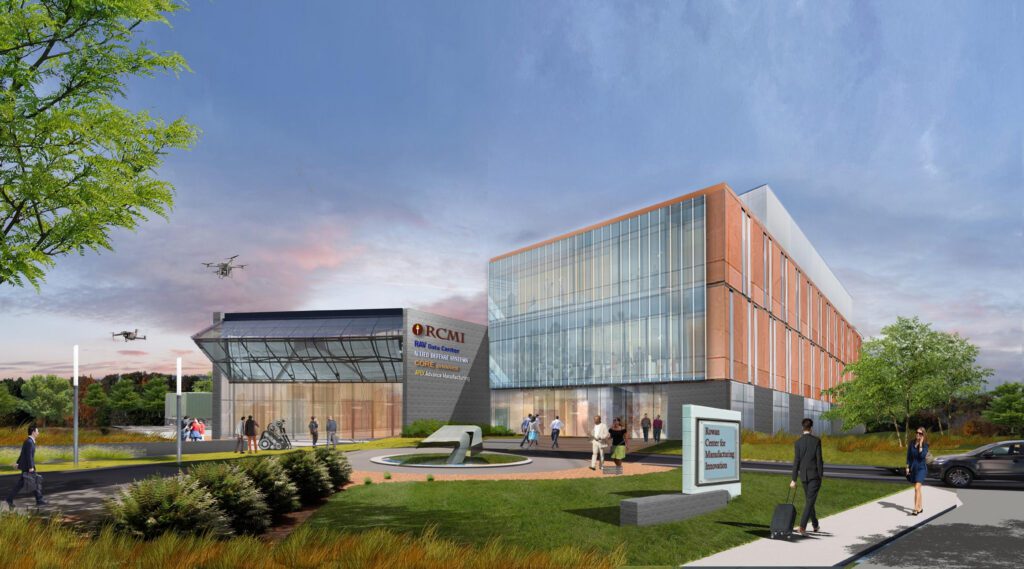 Rowan University's $690 million West Campus project rendering showing wellness village and manufacturing innovation center in Gloucester County
