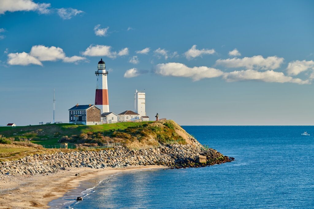 Montauk Point Lighthouse at the eastern tip of Long Island overlooking the Atlantic Ocean