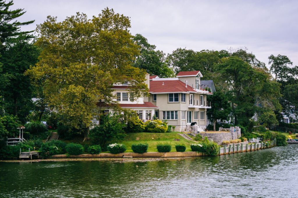 Luxury lakefront home in Deal, New Jersey, where typical home values exceed $4.2 million, the highest in the state