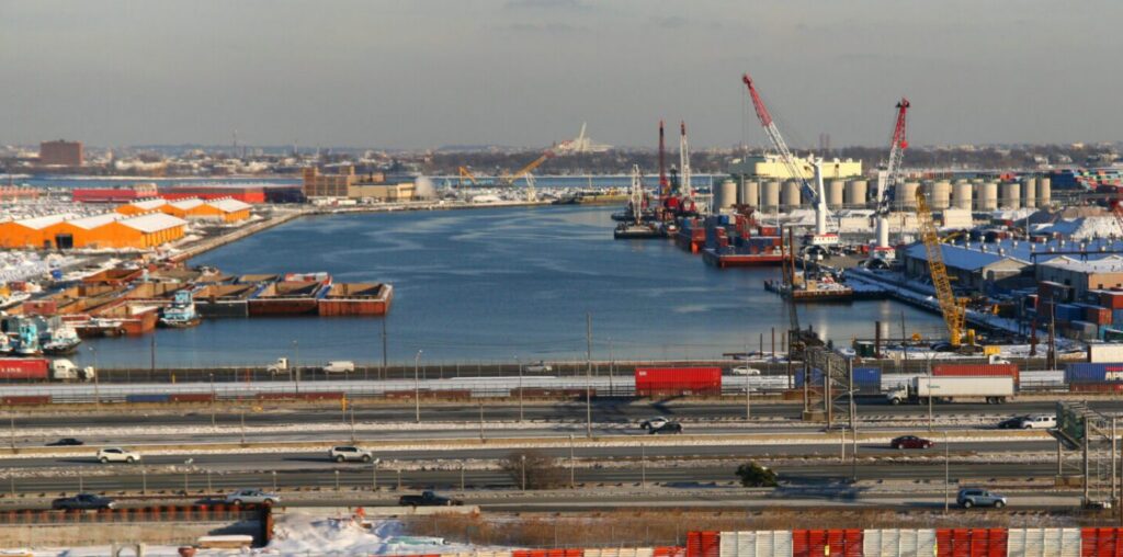 port newark and newark bay, site of a discovered dead whale in nj