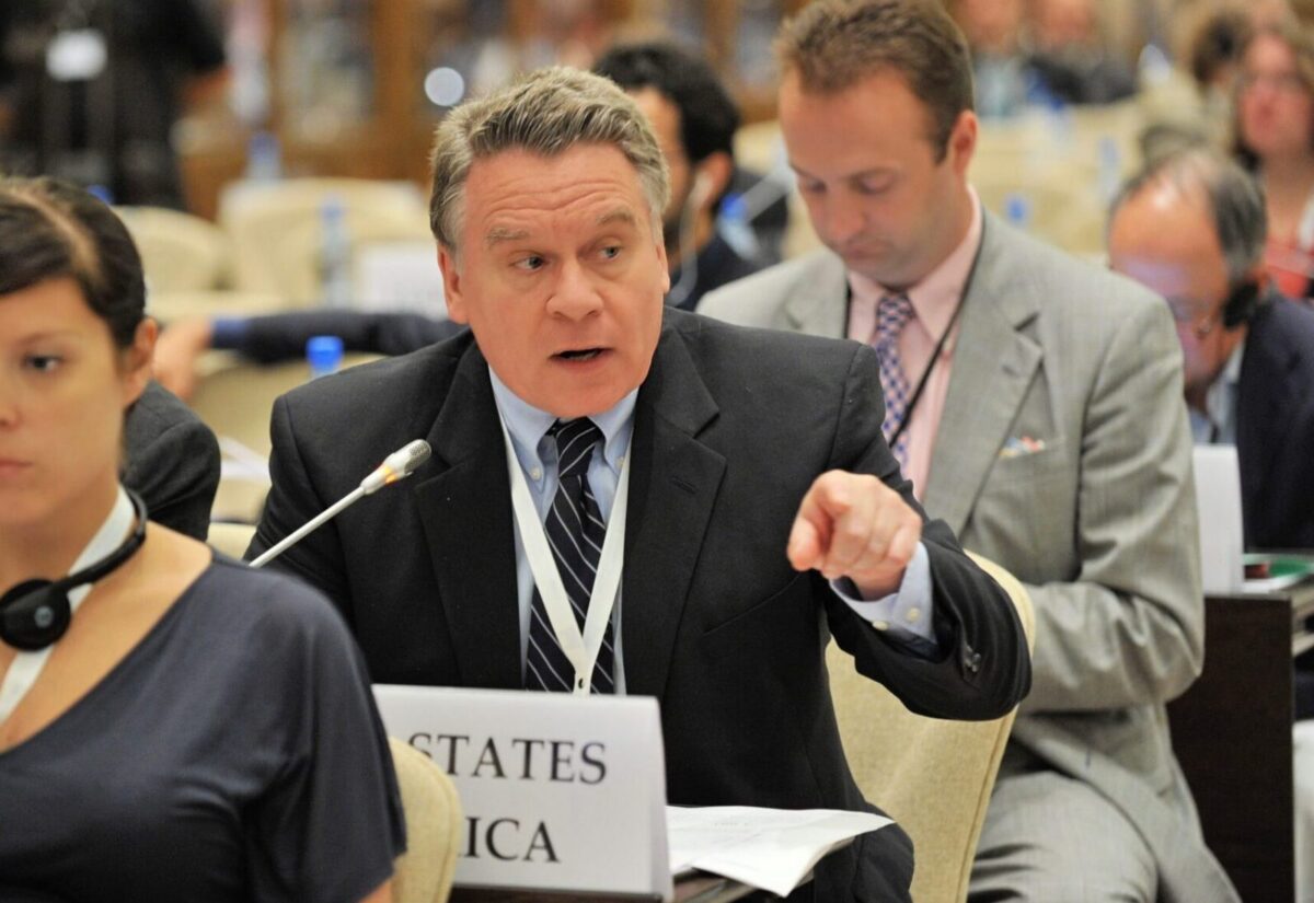 U.S. Representative Chris Smith of New Jersey speaking at an international forum