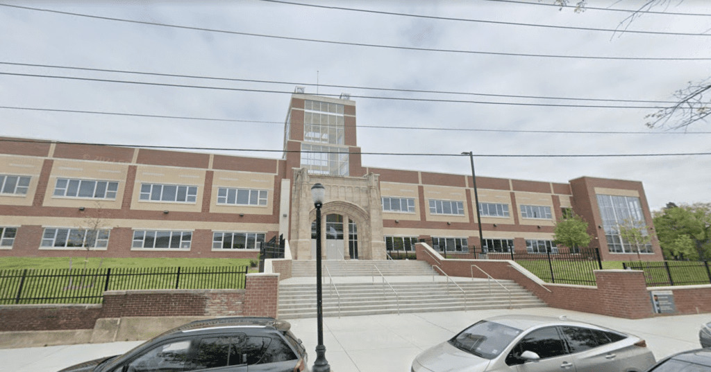 The exterior of Camden High School in Camden, New Jersey