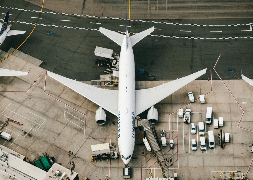 A United Airlines plane at the gate at Newark Liberty International Airport in New Jersey